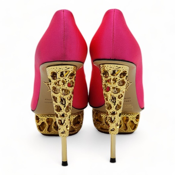 Charlotte Olympia Objets D'Art Gold Sculptured Heel Pumps | Pink | NEW $650 - Picture 5 of 7